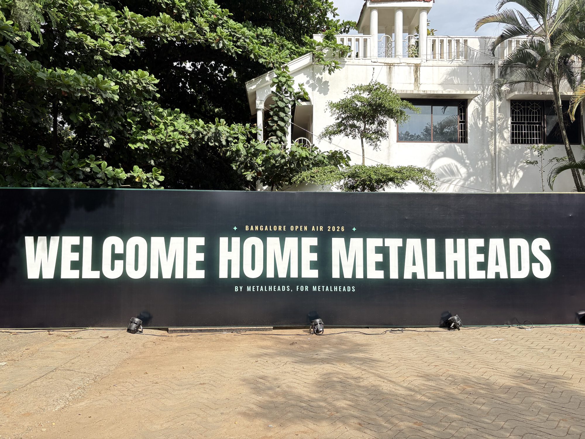 Welcome Home Metalheads sign at the Bangalore Open Air 2026 entrance